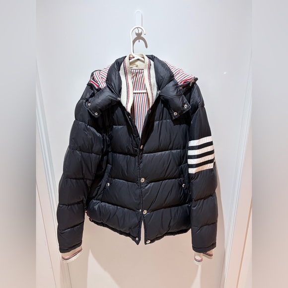 Thom Browne Other - Thom Browne Black Puffer Jacket with White Stripes